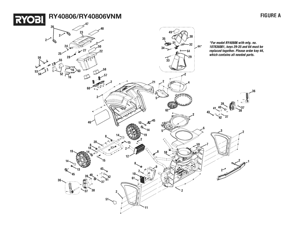 Figure A Diagram and Parts List for RY 40806 (Rev 03)(107836001)(2021-04) Ryobi Leaf Blower / Vacuum