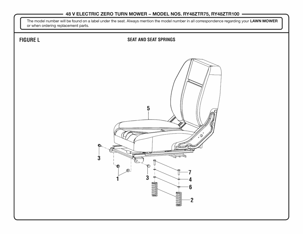 Figure L Diagram and Parts List for RY 48ZTR100 (Rev 02)(099749016)(2019-08) Ryobi Lawn Tractor