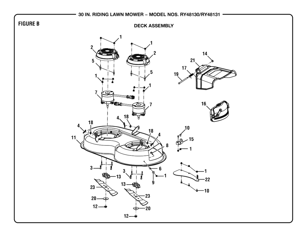 Figure B Diagram and Parts List for RY 48131 (Rev 01)(099237001)(2020-03) Ryobi Lawn Tractor
