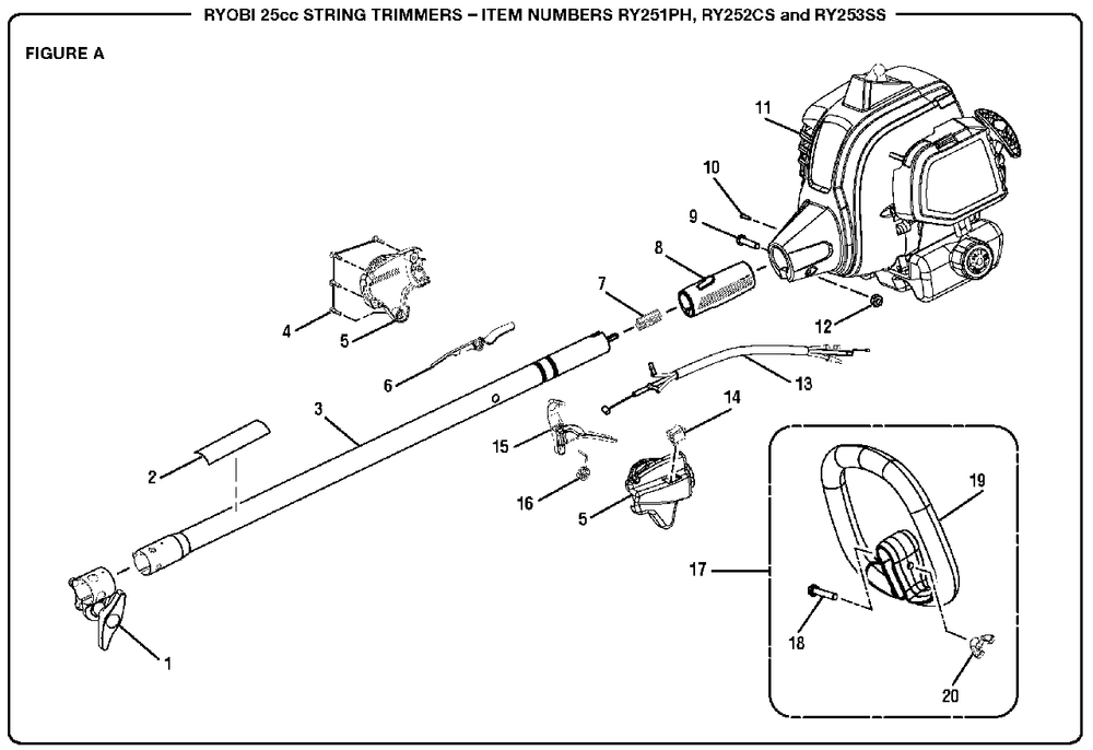 Figure A Diagram and Parts List for RY 252 CS (Rev 01)(090333013)(2017-01) Ryobi Trimmer