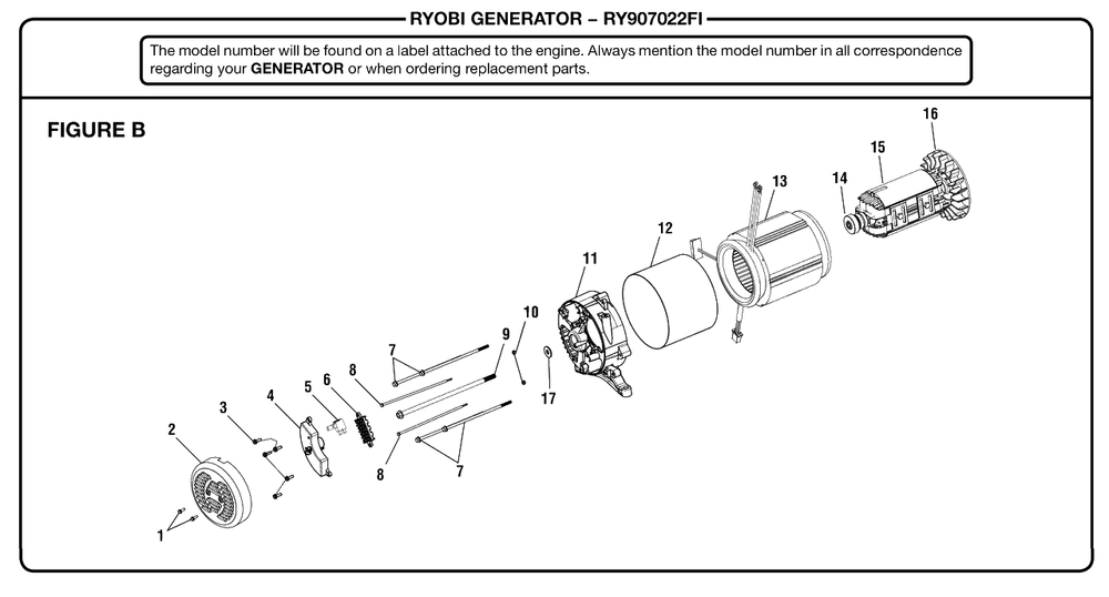 Figure B Diagram and Parts List for RY 907022 FI (Rev 02)(090930350)(2019-02) Ryobi Generator