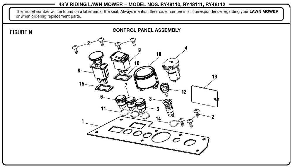 Figure N Diagram and Parts List for RY 48111 (Rev 03)(099749002)(2017-05) Ryobi Lawn Tractor