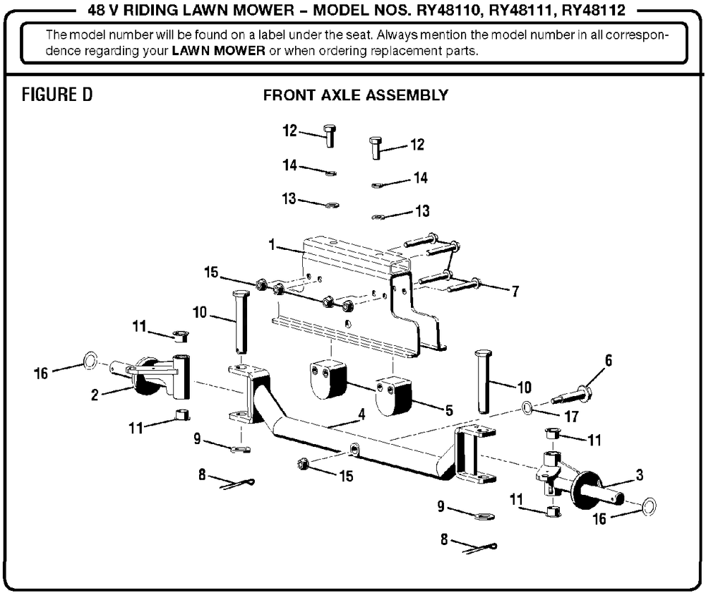 Figure D Diagram and Parts List for RY 48111 (Rev 04)(099749002)(2017-11) Ryobi Lawn Tractor