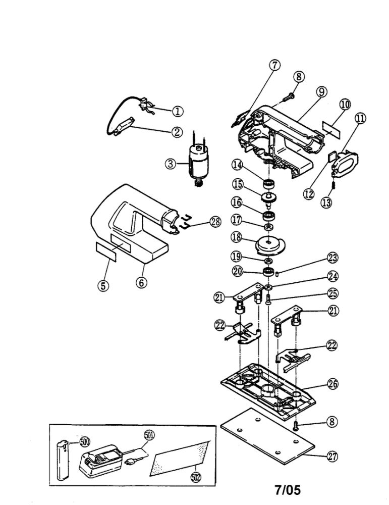 Sander Diagram and Parts List for BOS-40  Ryobi Sander