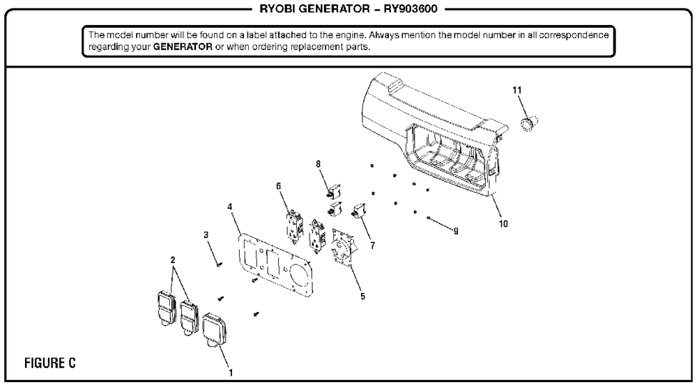 Figure C Diagram and Parts List for RY 903600 (Rev 08)(090930278)(2017-01) Ryobi Generator