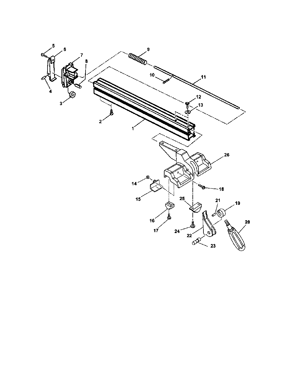 Rip fence assembly Diagram and Parts List for BT510  Ryobi Table Saw