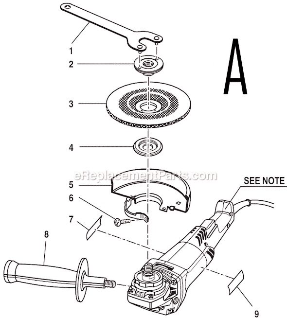 Page A Diagram and Parts List for AG451  Ryobi Angle Grinder