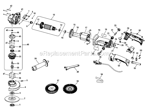 Page A Diagram and Parts List for AG453  Ryobi Angle Grinder