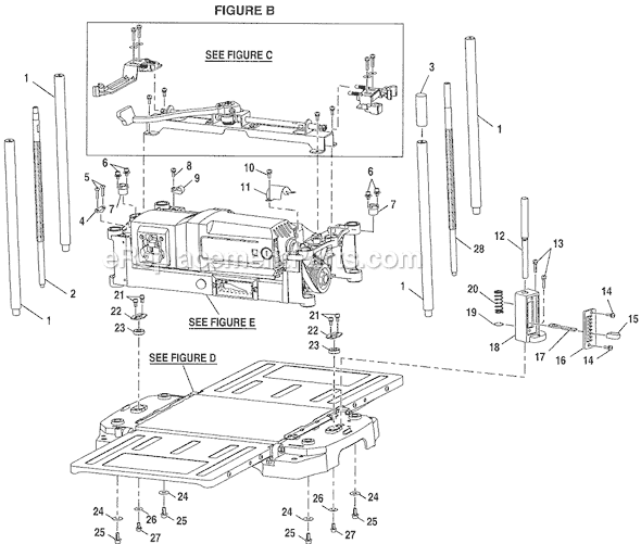 Page B Diagram and Parts List for AP1300  Ryobi Planer Jointer