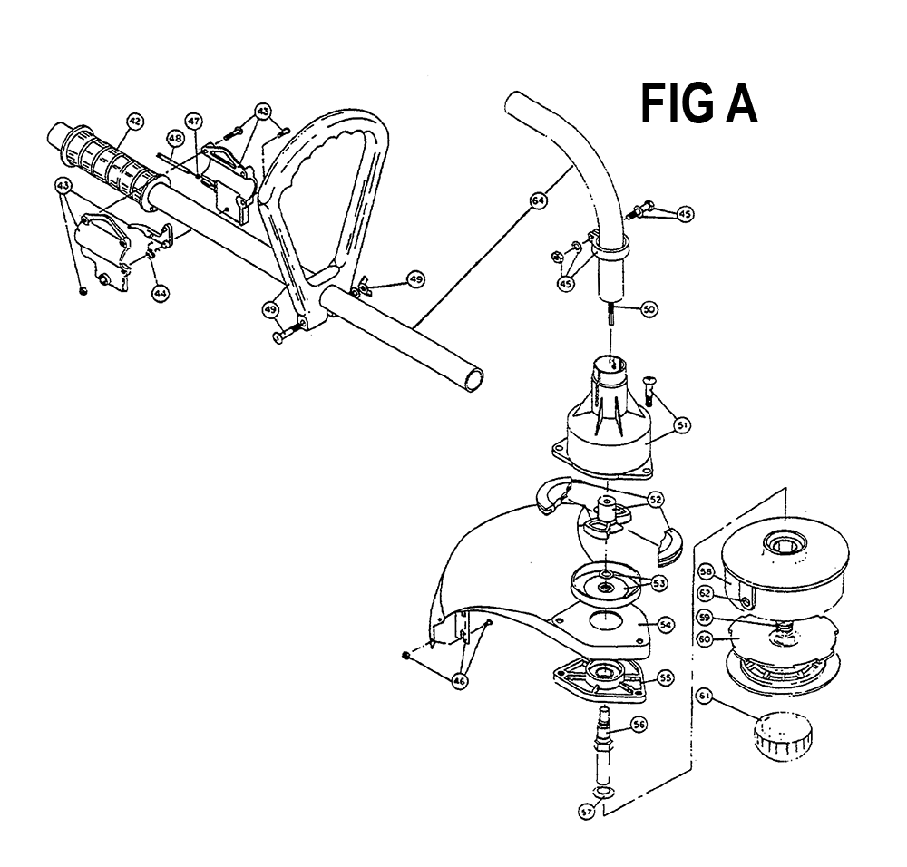 Fig-1 Diagram and Parts List for RYAN B270  Ryobi Trimmer