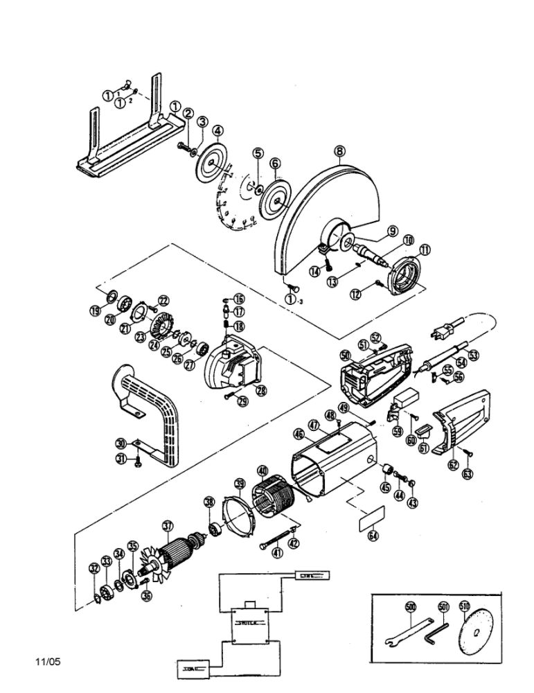 Cut-Off-Machine Diagram and Parts List for PC-3050  Ryobi Miter Saw