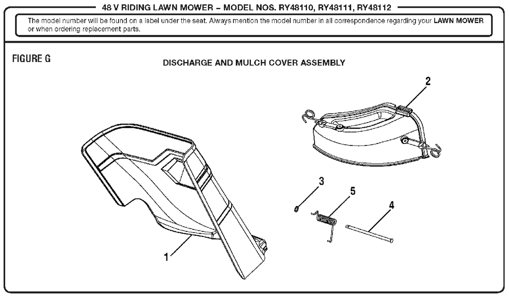 Figure G Diagram and Parts List for RY 48111 (Rev 03)(099749002)(2017-05) Ryobi Lawn Tractor