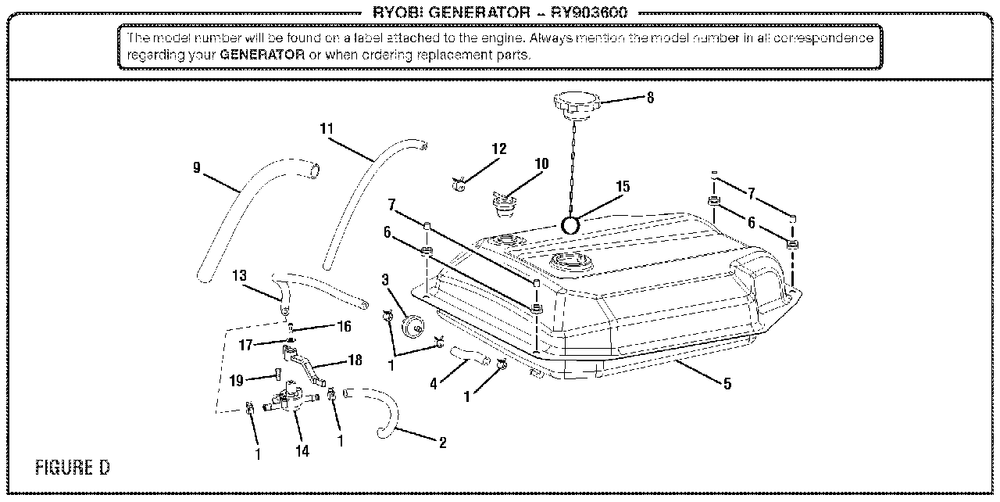 Figure D Diagram and Parts List for RY 903600 (Rev 08)(090930278)(2017-01) Ryobi Generator