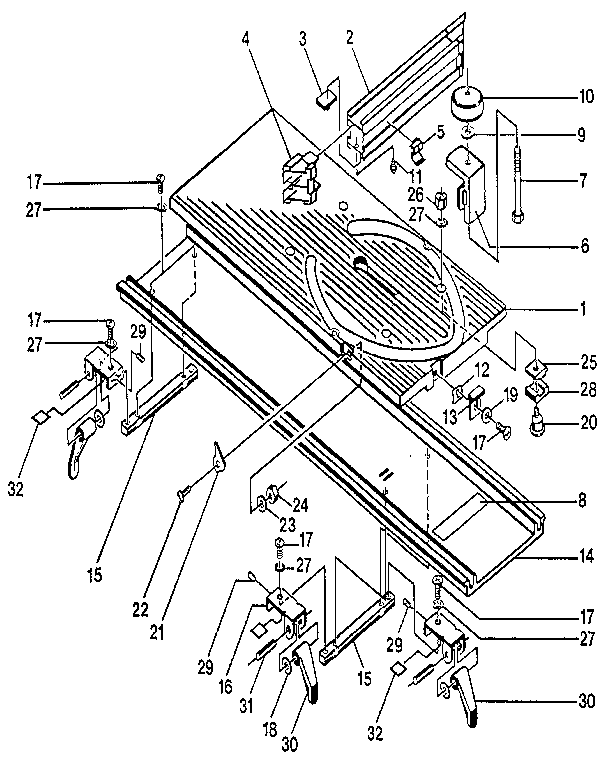 Sliding miter table assembly Diagram and Parts List for BT3000-1987  Ryobi Table Saw