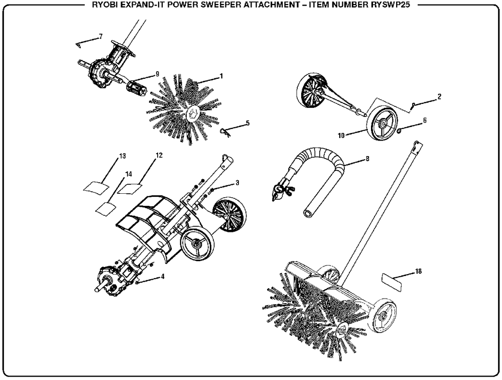 General Assembly Diagram and Parts List for RY SWP25 (Rev 01)(090709001)(2017-12) Ryobi Snow Blower