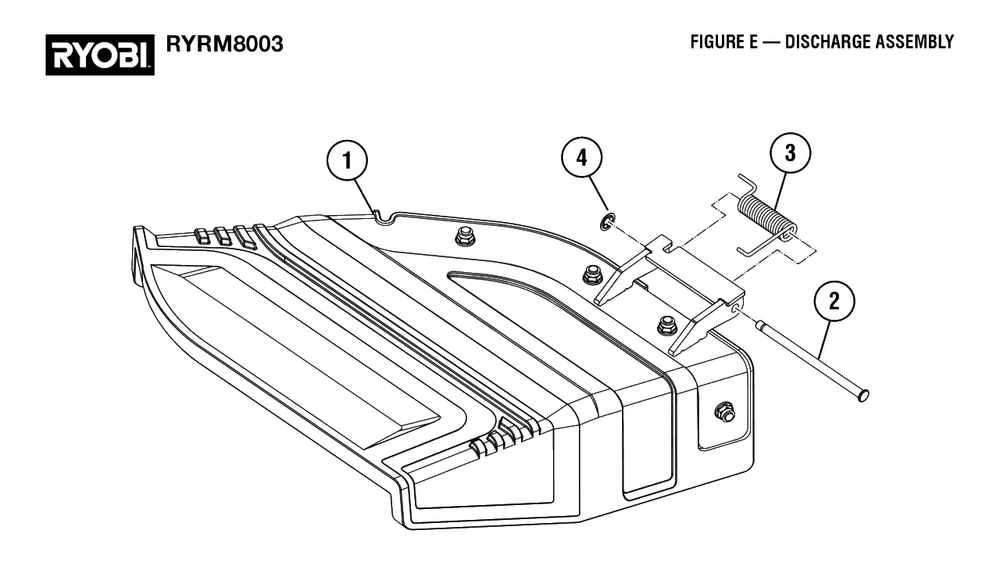 Figure E - Discharge Assembly Diagram and Parts List for RY RM8003 (Rev 01)(099263002)(2022-08) Ryobi Lawn Tractor