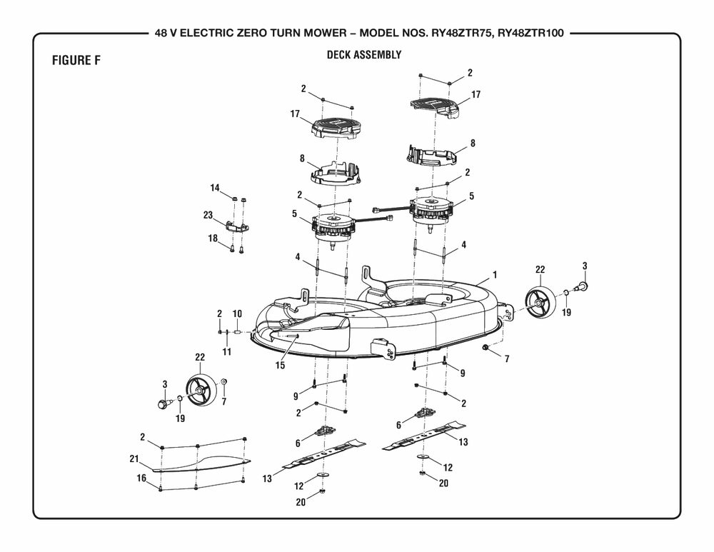 Figure F Diagram and Parts List for RY 48ZTR100 (Rev 02)(099749016)(2019-08) Ryobi Lawn Tractor