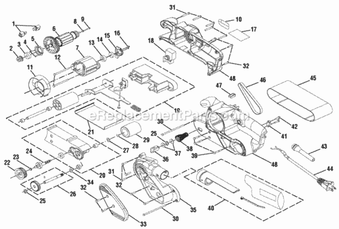 General_Assembly Diagram and Parts List for BE3182G  Ryobi Belt or Drum Sander