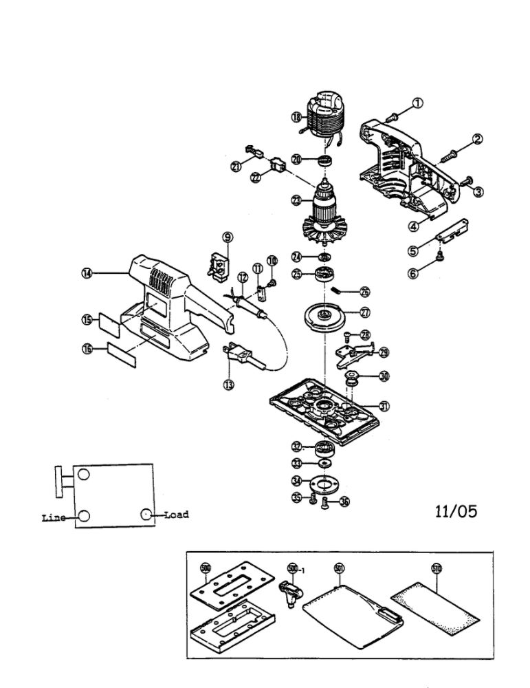 Sander Diagram and Parts List for NS-40  Ryobi Sander