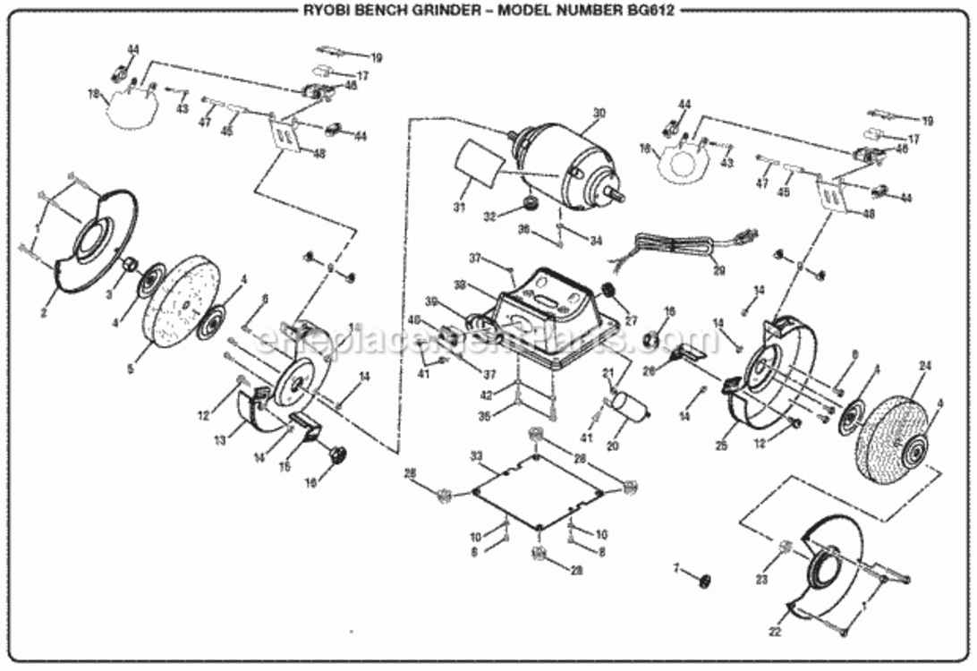 General_Assembly Diagram and Parts List for BG612  Ryobi Angle Grinder