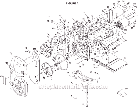 Page A Diagram and Parts List for BS1001SV  Ryobi Band Saw
