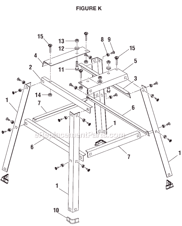 Page K Diagram and Parts List for BS1001SV  Ryobi Band Saw