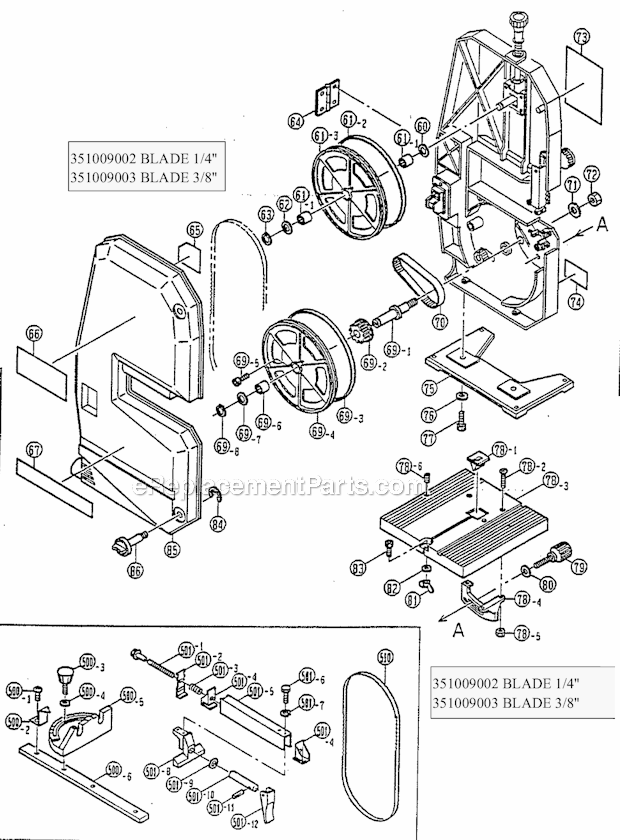 Page B Diagram and Parts List for BS900  Ryobi Band Saw