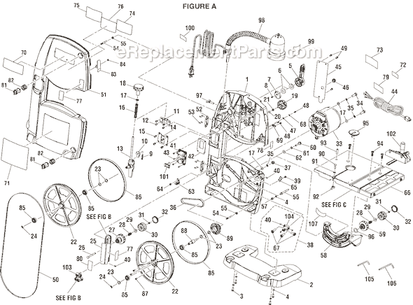 Page A Diagram and Parts List for BS903  Ryobi Band Saw