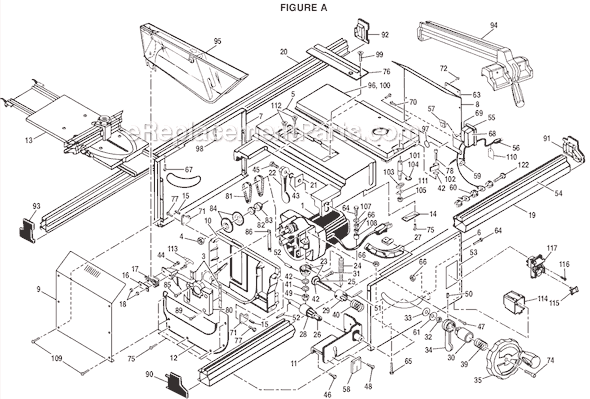 Page A Diagram and Parts List for BT3100-1  Ryobi Table Saw