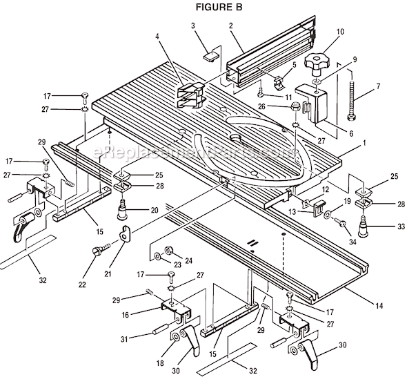 Page B Diagram and Parts List for BT3100-1  Ryobi Table Saw