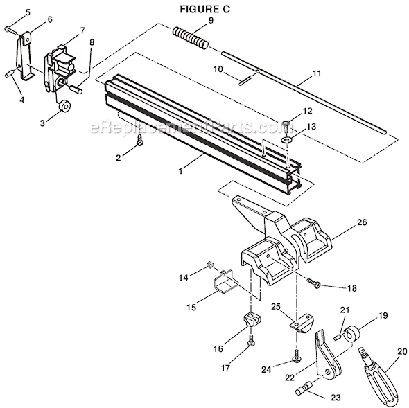 Page C Diagram and Parts List for BT3100-1  Ryobi Table Saw