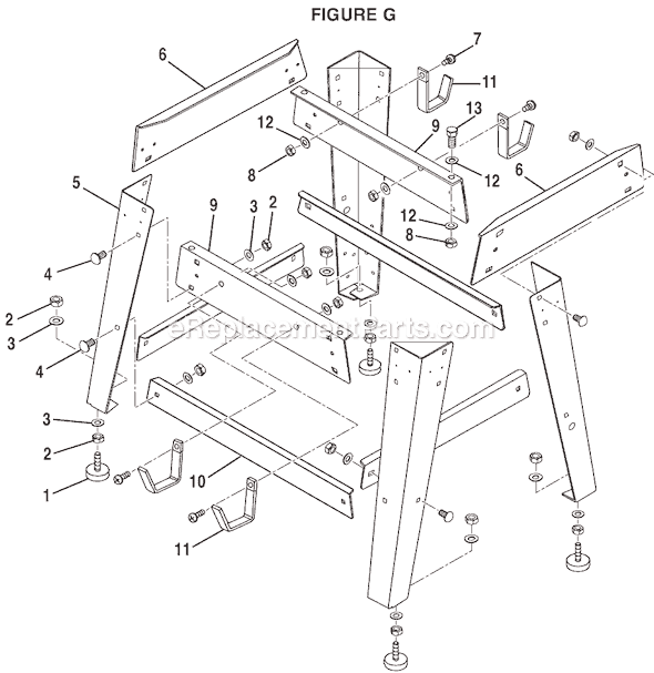 Page G Diagram and Parts List for BT3100-1  Ryobi Table Saw