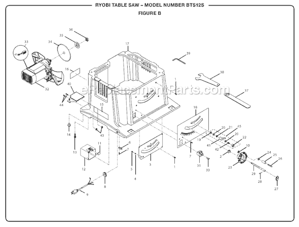 Page B Diagram and Parts List for BTS12S  Ryobi Table Saw