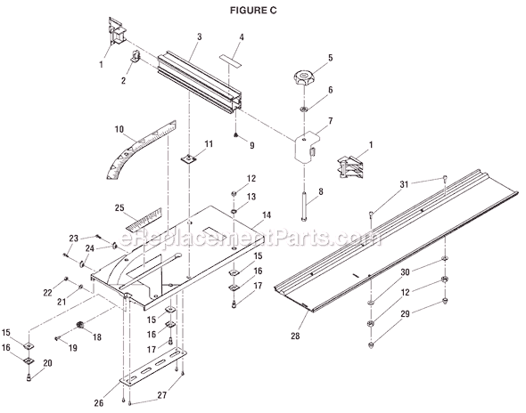Page C Diagram and Parts List for BTS15  Ryobi Table Saw