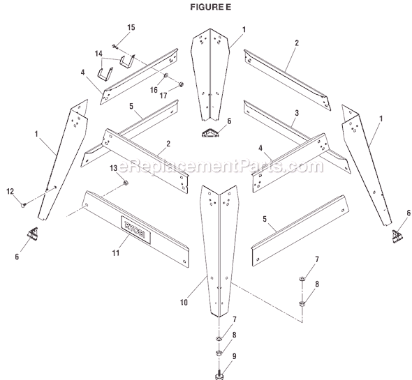 Page E Diagram and Parts List for BTS15  Ryobi Table Saw