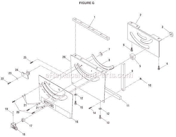 Page G Diagram and Parts List for BTS15  Ryobi Table Saw