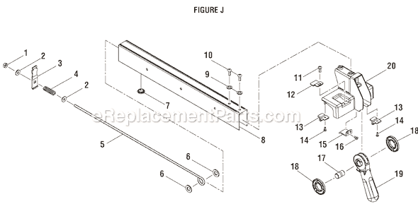 Page J Diagram and Parts List for BTS20R-1  Ryobi Table Saw