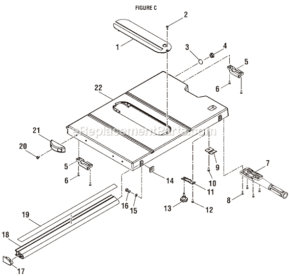 Page C Diagram and Parts List for BTS20R-1  Ryobi Table Saw