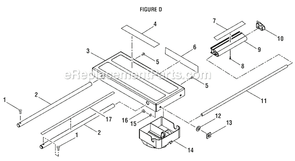 Page D Diagram and Parts List for BTS20R-1  Ryobi Table Saw