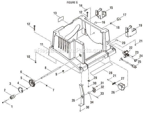 Page G Diagram and Parts List for BTS20R-1  Ryobi Table Saw