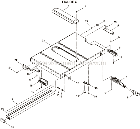 Page C Diagram and Parts List for BTS20R  Ryobi Table Saw