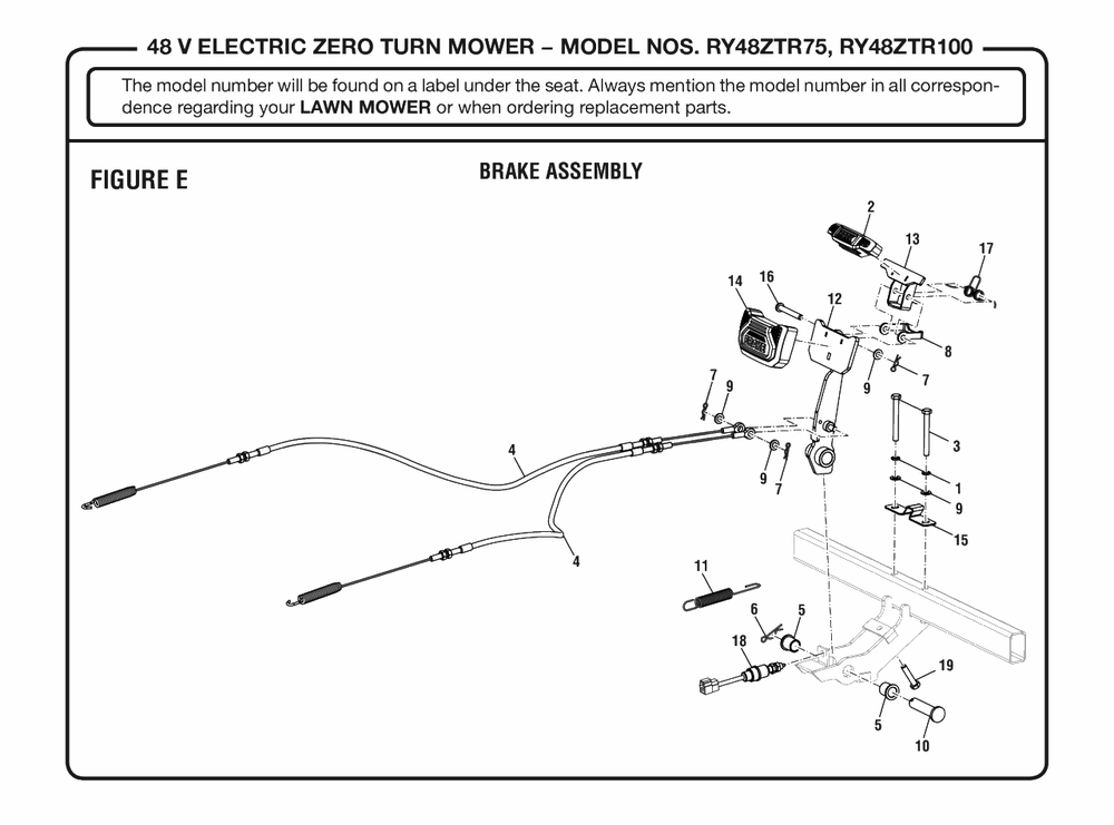 Figure E Diagram and Parts List for RY 48ZTR100 (Rev 02)(099749016)(2019-08) Ryobi Lawn Tractor