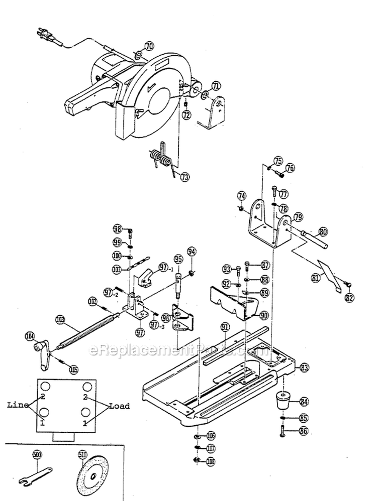 Page A Diagram and Parts List for C355C  Ryobi Chop Saw