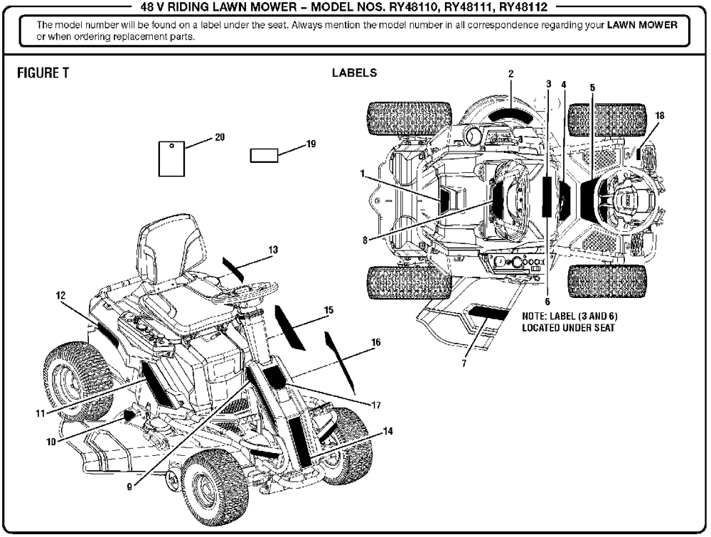 Figure T Diagram and Parts List for RY 48111 (Rev 04)(099749002)(2017-11) Ryobi Lawn Tractor