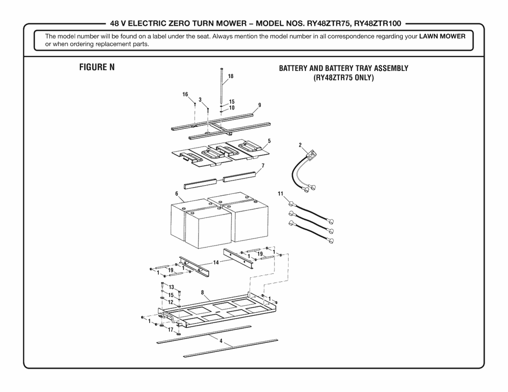 Figure N Diagram and Parts List for RY 48ZTR75 (Rev 02)(099749015)(2019-08) Ryobi Lawn Tractor