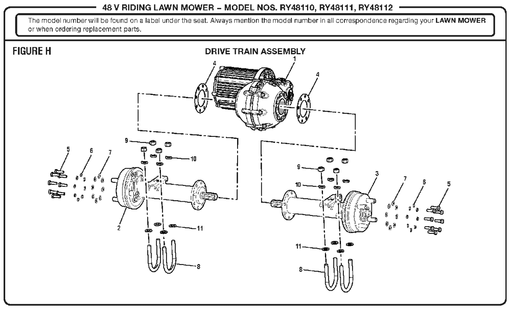 Figure H Diagram and Parts List for RY 48111 (Rev 03)(099749002)(2017-05) Ryobi Lawn Tractor
