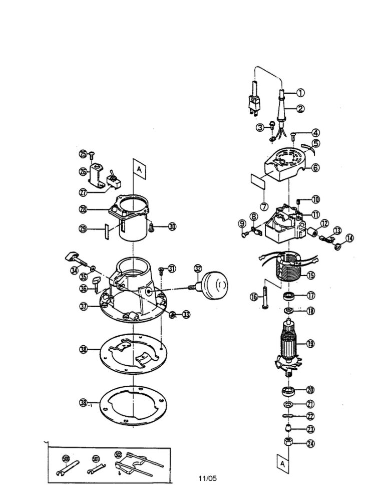 Router Diagram and Parts List for R-30  Ryobi Router