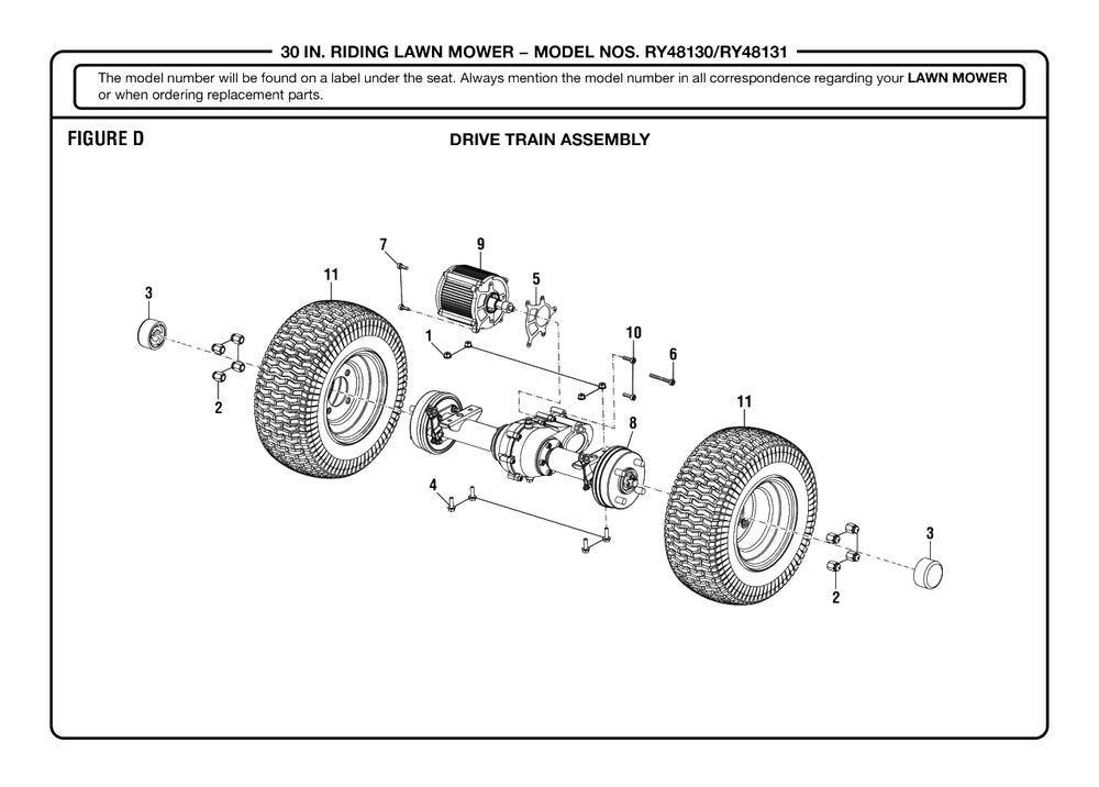 Figure D Diagram and Parts List for RY 48131 (Rev 01)(099237001)(2020-03) Ryobi Lawn Tractor