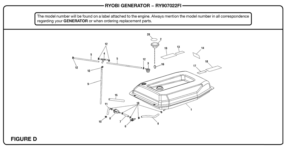 Figure D Diagram and Parts List for RY 907022 FI (Rev 02)(090930350)(2019-02) Ryobi Generator
