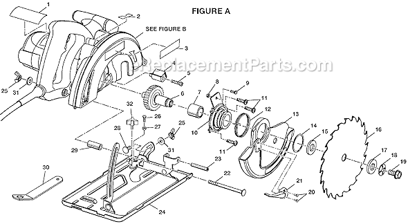 Page A Diagram and Parts List for CSB122  Ryobi Circular Saw